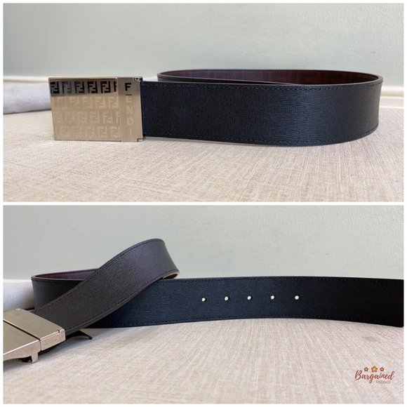 Authentic Fendi Dark Red/Brown Signature FF Reversible Buckle Belt Size 32 - Picture 11 of 12